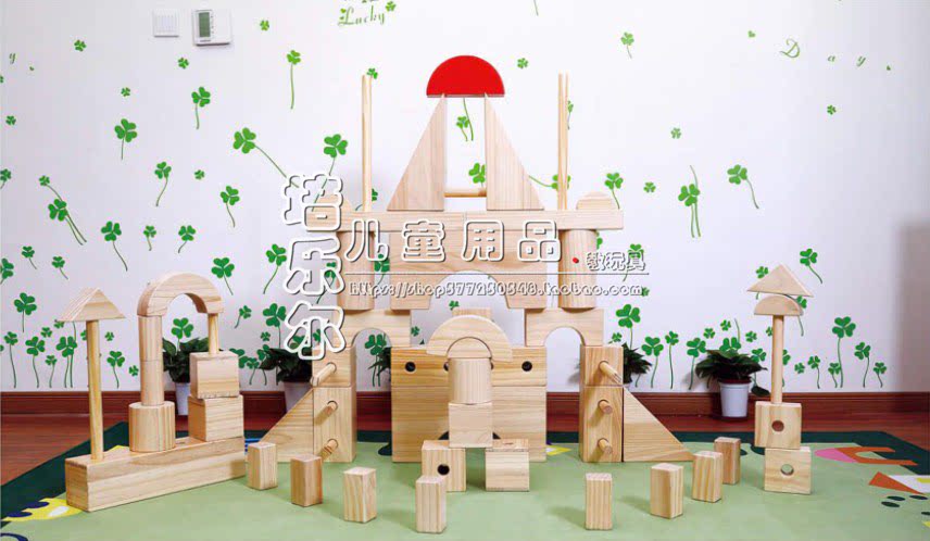 60粒松木空心积木 幼儿早教园儿童插孔建构地面大型拼搭创造积木