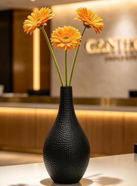 简约黑白色·仿陶瓷花瓶水滴形纹理装饰摆件客厅桌面花器