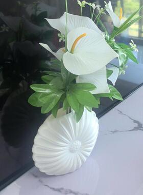 塑料北欧抽象艺术仿陶瓷玄关花插桌面装饰客厅摆件插花花瓶花盆