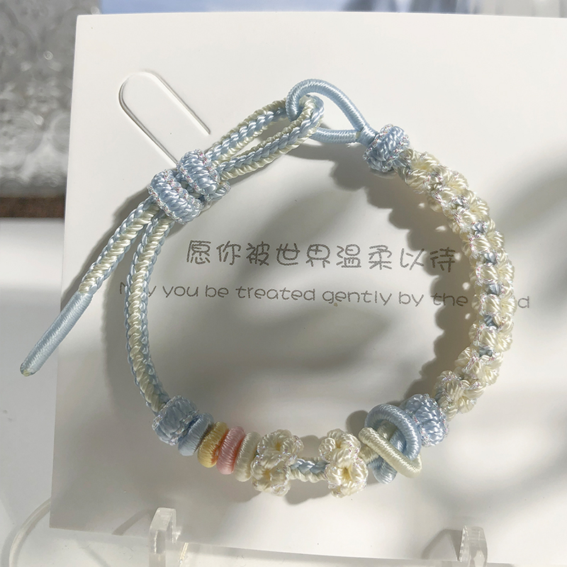 桃花编织手绳可穿黄金串转运珠手工编织绳小红书同款diy红绳手链
