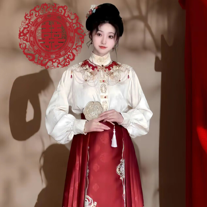 新中式妆花织金缔约马面裙明制国风汉服女新娘敬酒结婚订婚服礼服