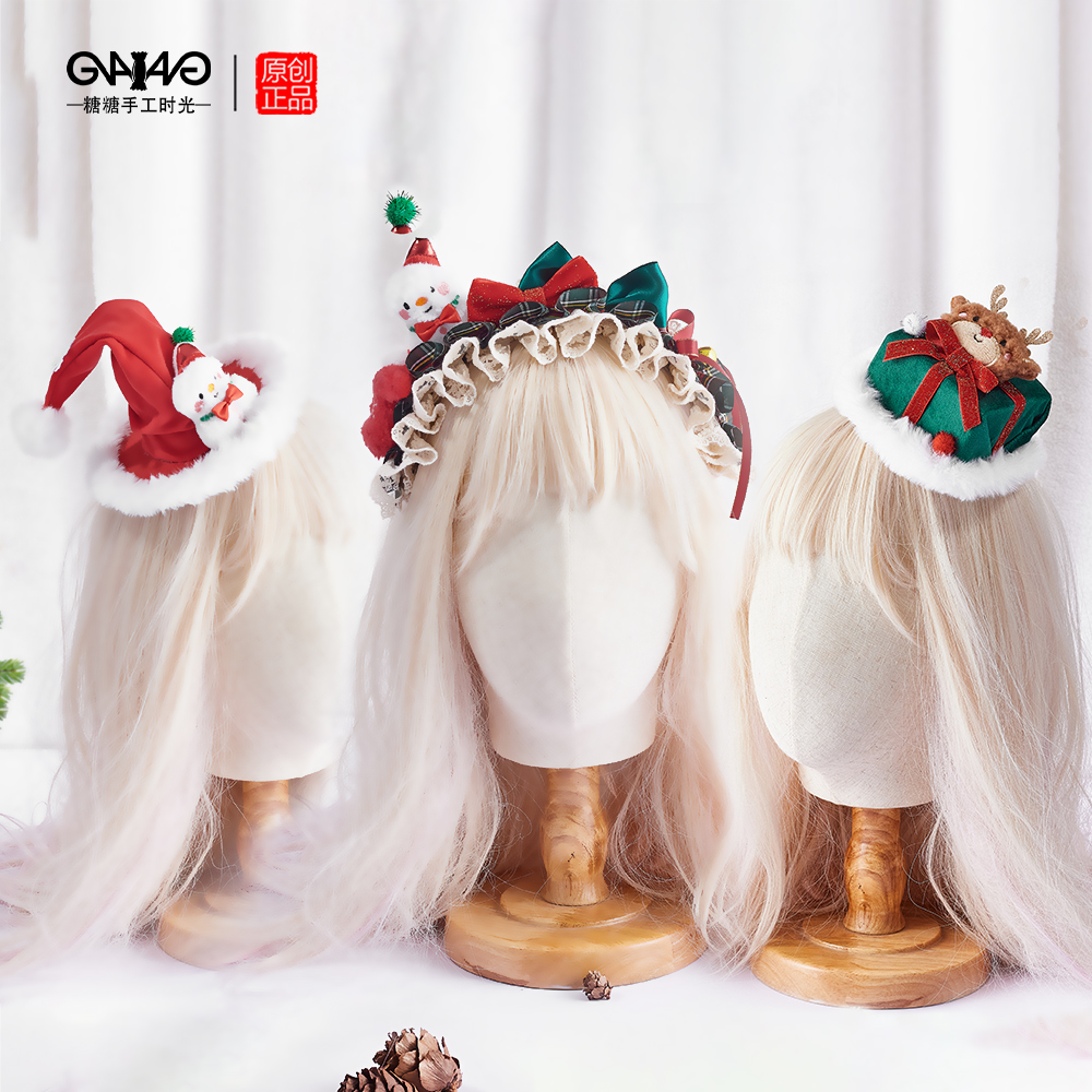 原创新款圣诞洛丽塔头饰鹿角发饰红绿发夹发箍礼帽儿童成人配饰