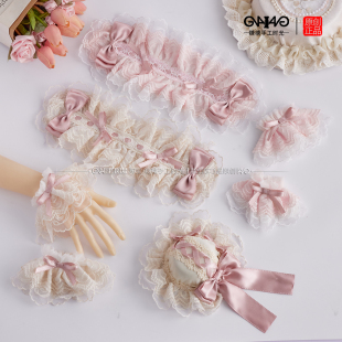 手作花屿蝶lolita杏色小物颈链洛丽塔生成粉色手袖 花嫁芭蕾风发带