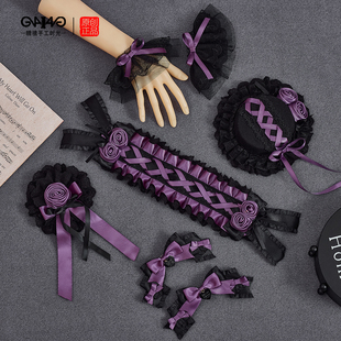 原创黑紫lolita哥特doll玫瑰发带发夹头饰蝴蝶结发饰洛丽塔礼帽