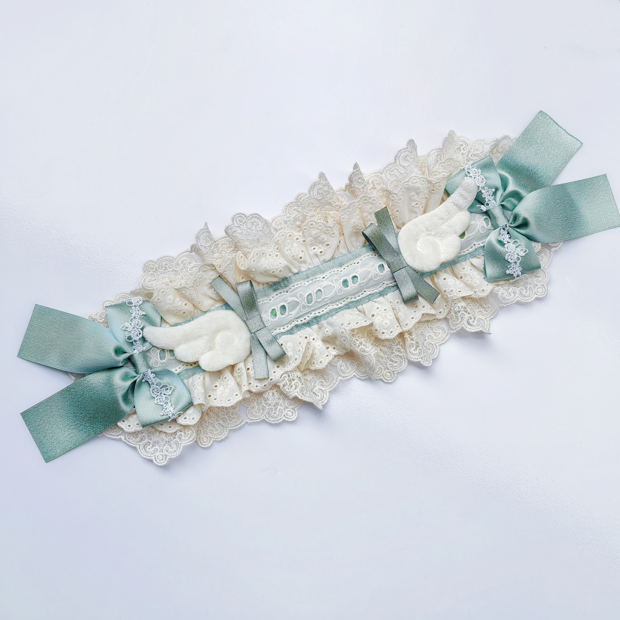 原创lolita手作doll感咖绿色天使小熊发带小熊童子小物头饰