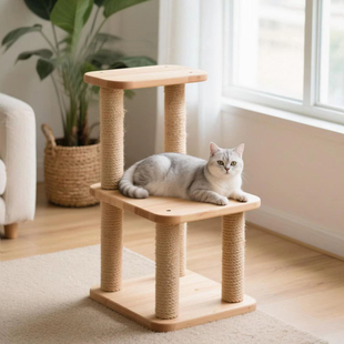 纯实木猫爬架猫窝一体跳台猫抓板小户型剑麻柱猫玩具大小猫咪爬树