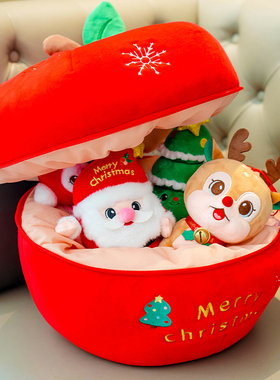 可爱圣诞老人公仔新款圣诞苹果袋玩偶摆件毛绒玩具圣诞树娃娃礼物