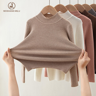 女童毛衣韩版修身弹力打底针织衫女孩中大童上衣儿童装白色半高领