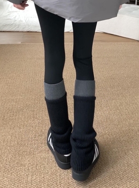 Like Sock灰色袜套女中筒冬季设计感针织粗线羊毛堆堆袜拼色腿套