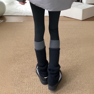 Like 设计感针织粗线羊毛堆堆袜拼色腿套 Sock灰色袜套女中筒冬季