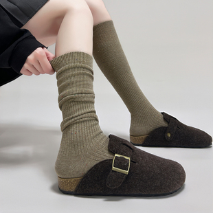 韩版 双针竖条纹点子纱长筒可堆可直小腿袜百搭显瘦及膝堆堆袜子女