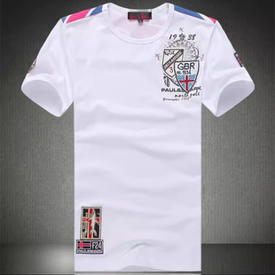 夏季时尚男士纯棉短袖T恤衫 贴布刺绣背面米字国旗印花潮流半截袖