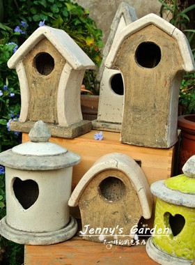 美式乡村风鸟窝陶土房子孤品摆件