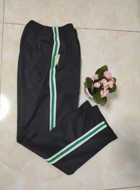 春夏秋冬中小学校服裤子白绿色三杠纯棉休闲跑步裤可定做