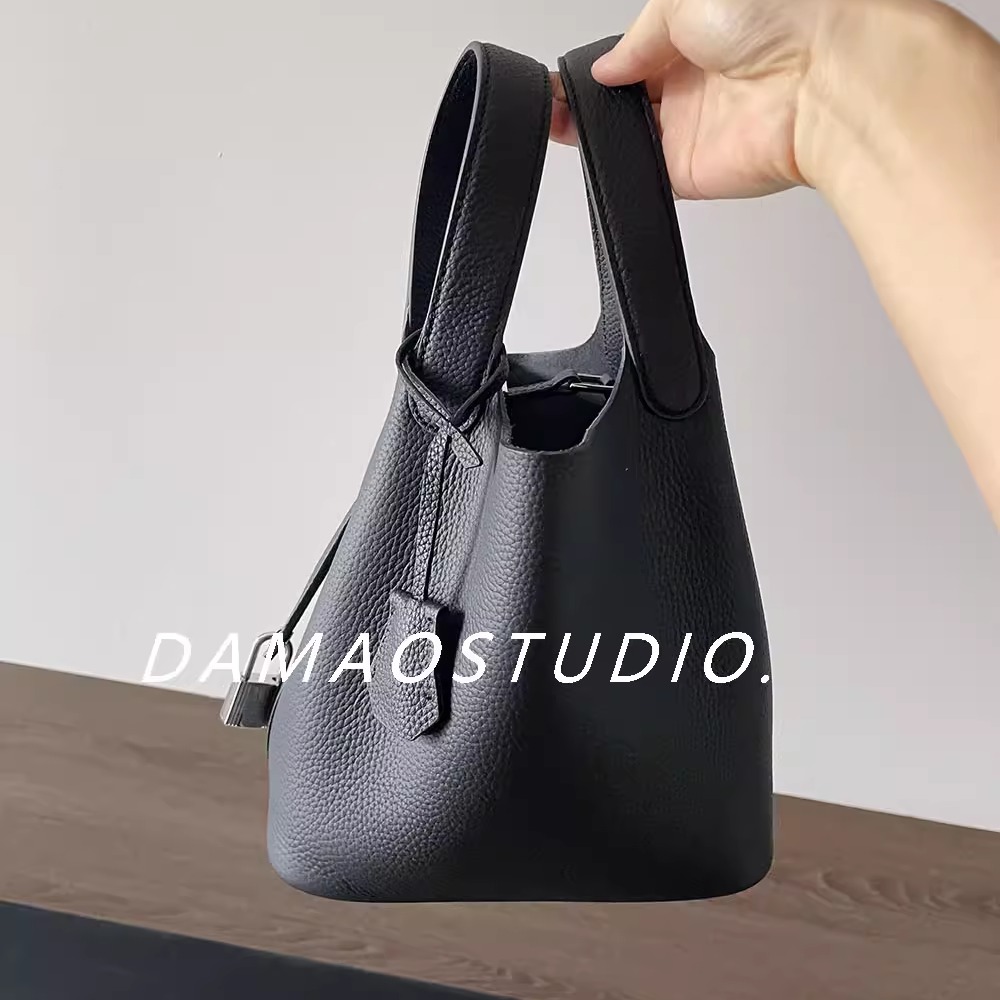 DAMAOSTUDIO潮togo真牛皮高级菜篮子水桶包包大容量百搭手提女包