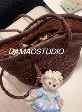 Damaostudio23春夏z家同款真牛皮度假草编工艺单肩编织包沙滩包