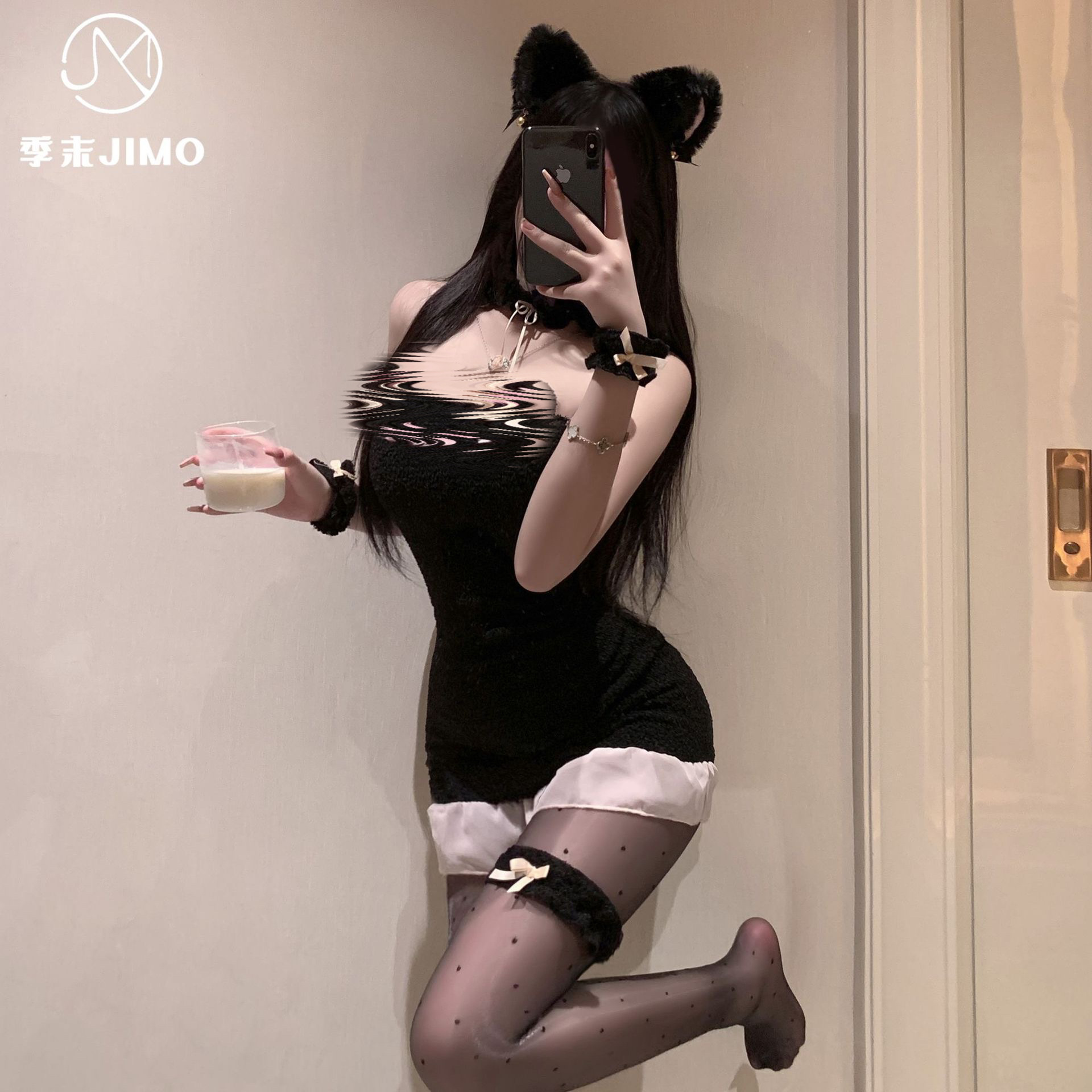季末猫耳甜心*甜辣小野猫弹力毛绒紧身包臀裙性感内衣女7126