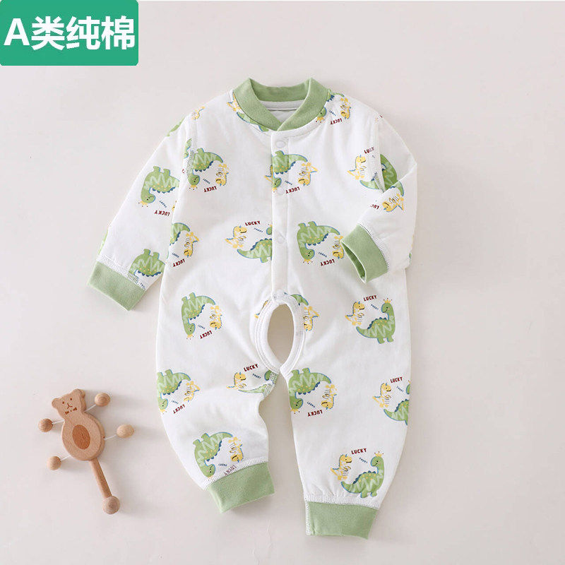 全棉40克无骨婴儿衣服薄棉连体衣开裆春秋冬纯棉爬服宝宝夹棉保暖
