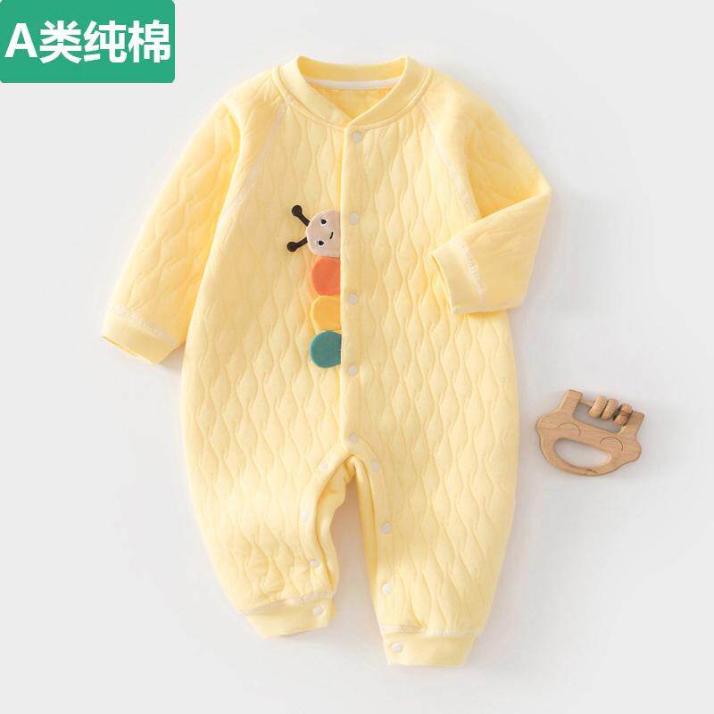 全棉婴儿连体衣服秋冬款三层保暖外出服夹棉打底内衣宝宝薄棉哈衣