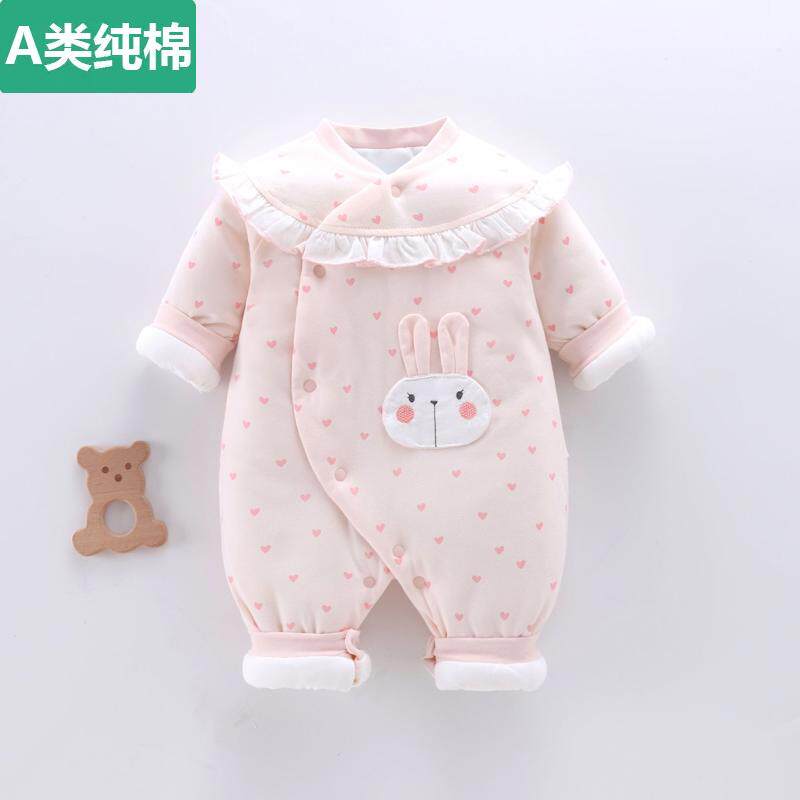 全棉甄选婴儿连体衣冬装棉衣夹棉加厚纯棉爬服刚出生女宝棉服蝴蝶
