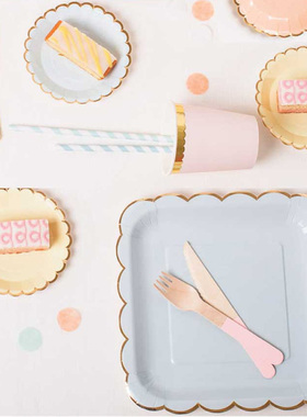 Gold foil Party Tableware Pastel Plates 派对烫金马卡龙色餐具