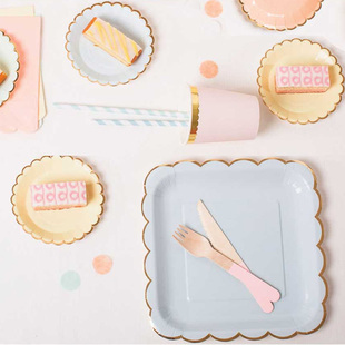 Gold foil Party Tableware Pastel Plates 派对烫金马卡龙色餐具