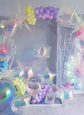 霓虹镭射幻彩人鱼生日背景墙布置