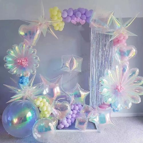 霓虹镭射幻彩人鱼生日背景墙布置