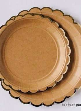 一次性生日派对蛋糕纸盘棕色牛皮纸杯原色纸巾kraft paper plates