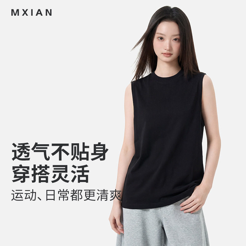 夏季女装纯棉230g无袖 t恤女新款春夏外穿街头风潮流宽松运动背心