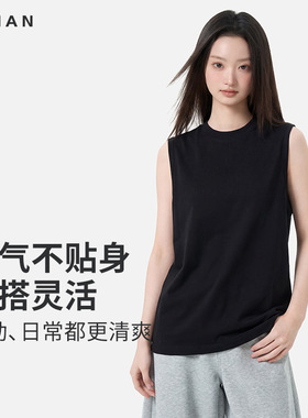 夏季女装纯棉230g无袖 t恤女新款春夏外穿街头风潮流宽松运动背心