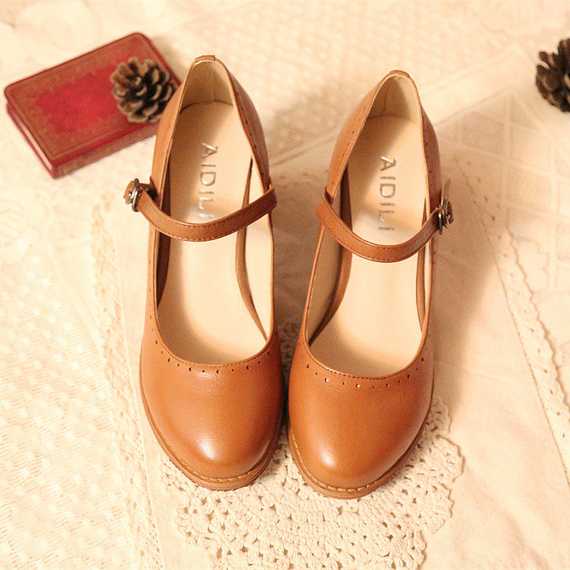 秋季新款日系公主小香风玛丽珍复古小皮鞋洋娃娃款圆头中跟女单鞋