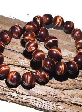 天然红虎眼石真品串珠酒红手链