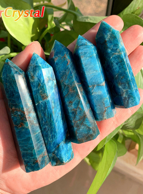 天然蓝磷灰石水晶柱原石打磨