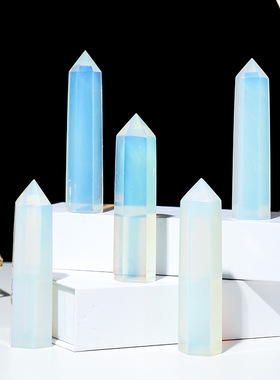 仿蛋白石水晶单尖六棱柱装饰品