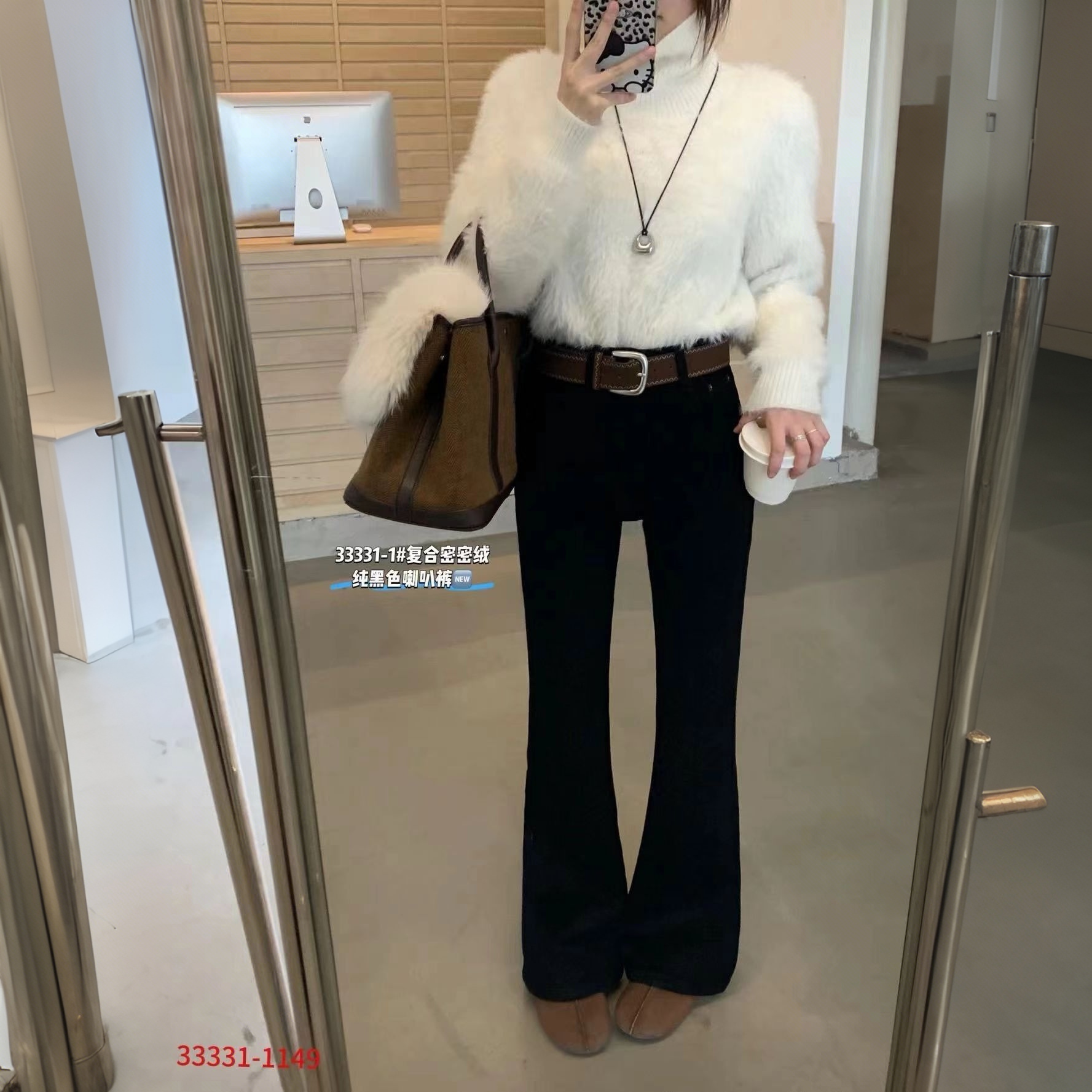 33331冬季加厚复合绒喇叭裤女2025冬装新款加绒牛仔裤微喇裤