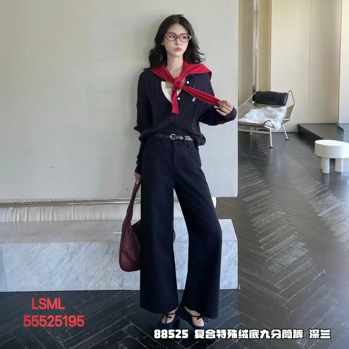 88525复合绒九分筒裤女2025冬装新款显瘦显高加绒牛仔裤女裤