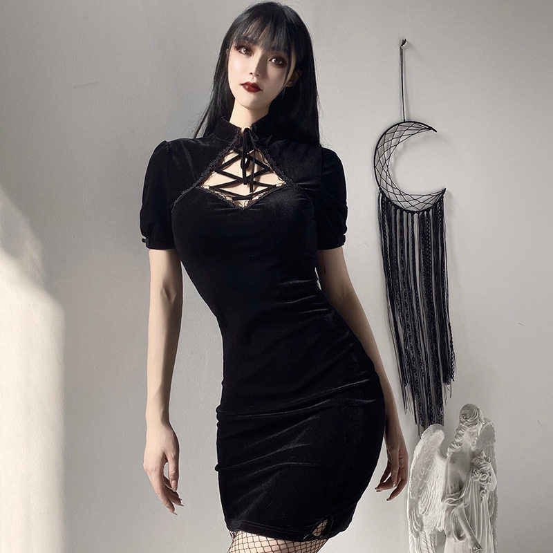 Cheongsam dress with suede high waist slim black dress Blackin the Women's clothing/Boutique , Large size women  category - from Buy2taobao.com to provide professional Taobao agent buy service