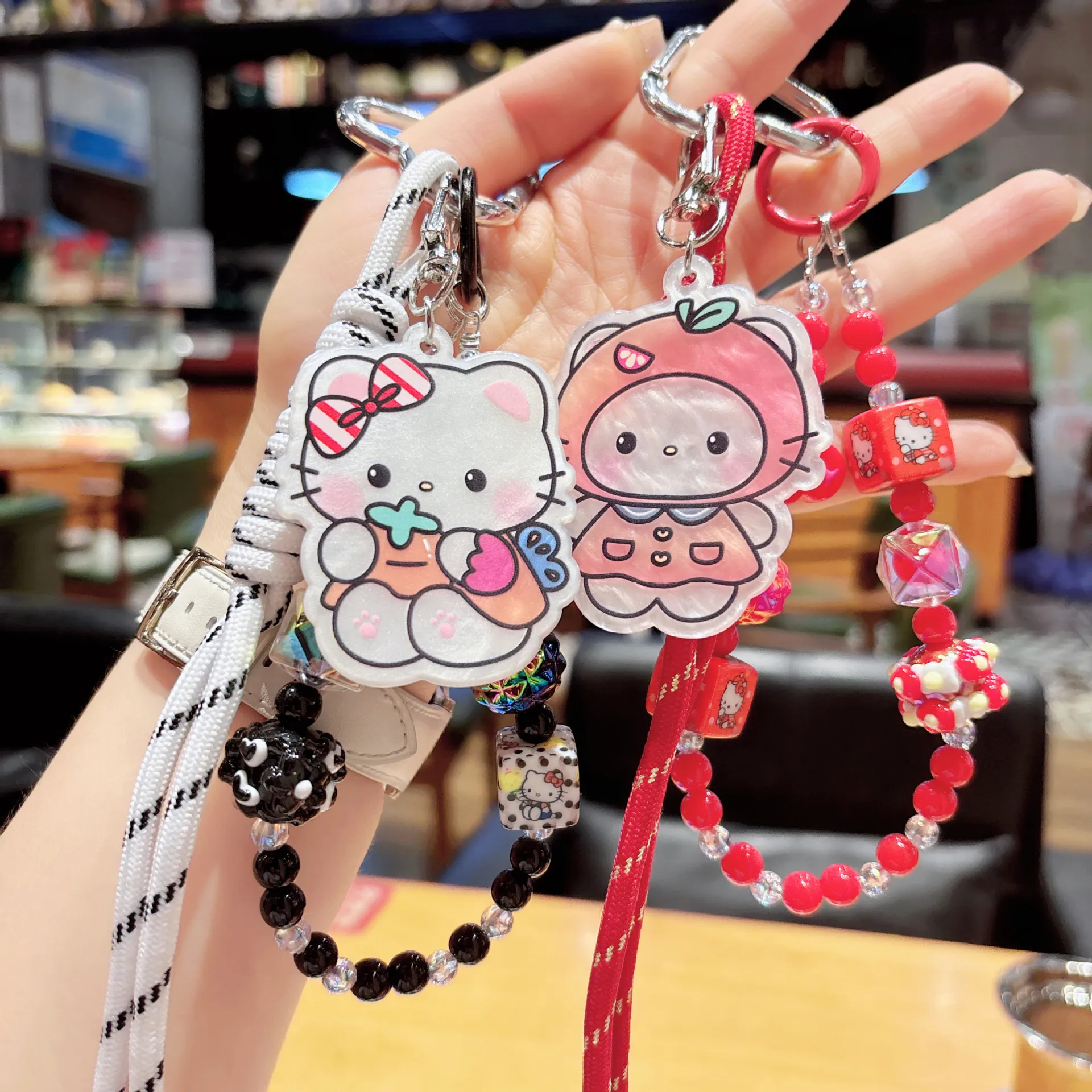 创意可爱miu系亚克力猫咪串珠包挂编织挂绳挂件钥匙扣DIY手机链批