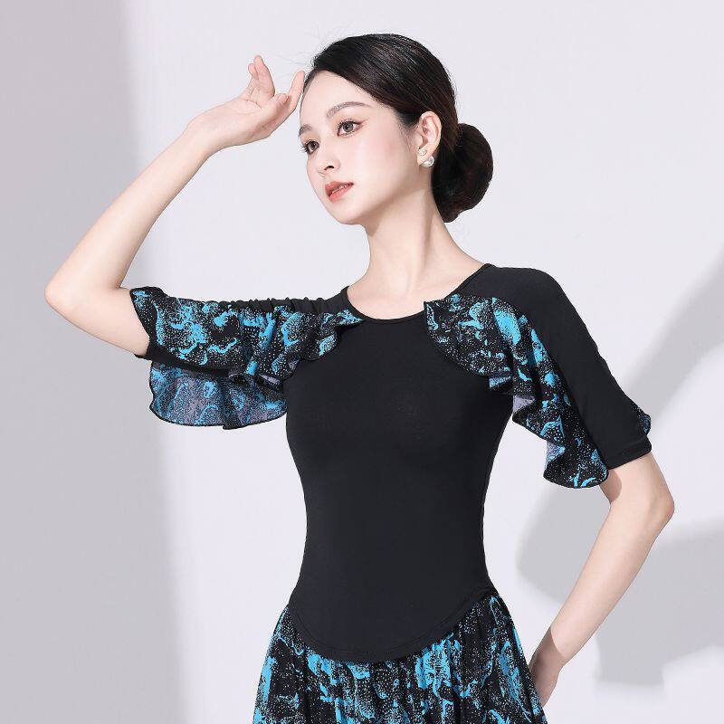 摩登舞上衣女新款拉丁舞国标舞交谊舞华尔兹广场跳舞分体衣练功服