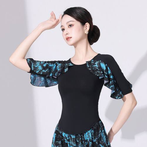 摩登舞上衣女新款拉丁舞国标舞交谊舞华尔兹广场跳舞分体衣练功服