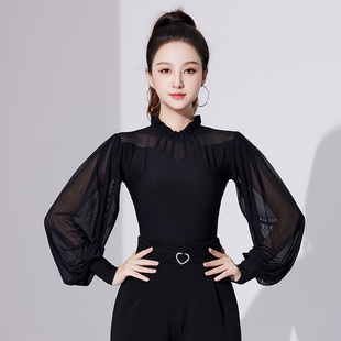 拉丁舞上衣女新款长袖舞蹈成人练功服摩登舞国标舞衣演出服交谊舞