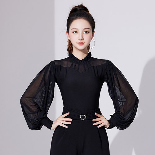 拉丁舞上衣女新款长袖舞蹈成人练功服摩登舞国标舞衣演出服交谊舞