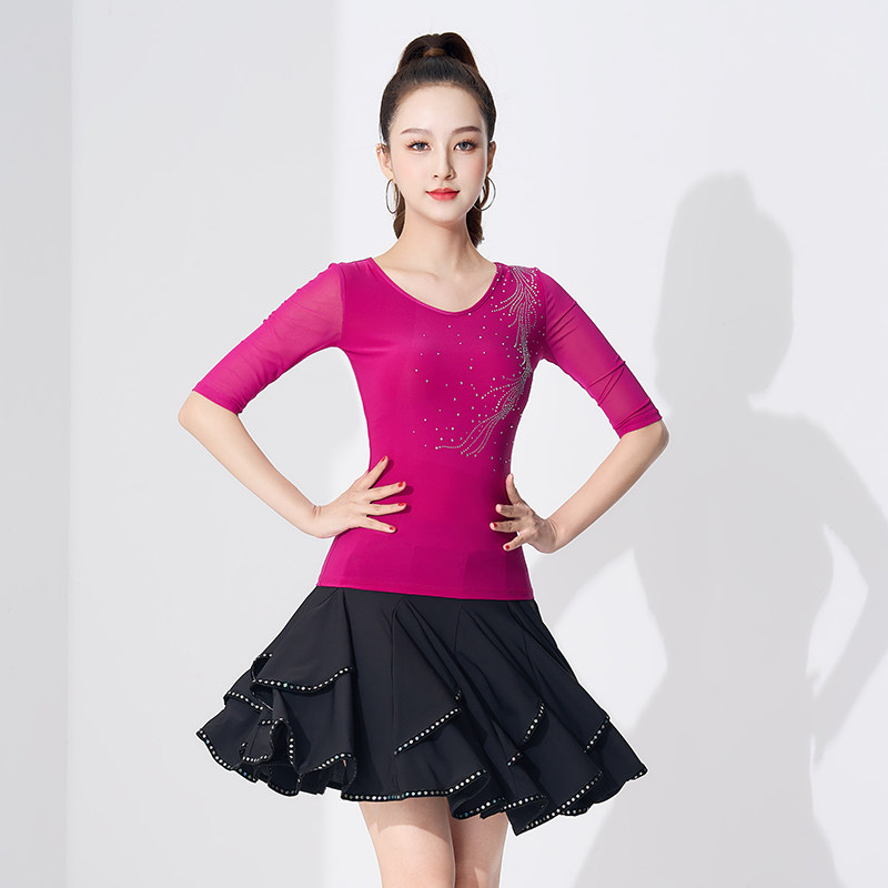 0绚悦服装摩登舞上衣新款拉丁舞练功服舞蹈服交谊舞国标舞演出服