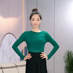 拉丁舞上衣性感新款女中长袖国标交谊舞练功服舞蹈服摩登舞秋打底