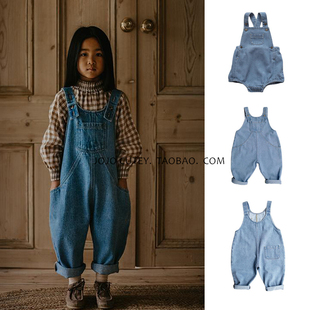 ins爆款2022春夏新款folk男女儿童宝宝超酷宽松牛仔哈衣背带裤
