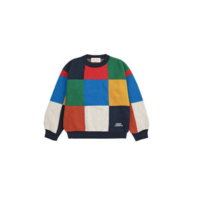 2025秋冬新款 bobo男女儿童复古拼色纯棉圆领套头保暖针织打底毛衣