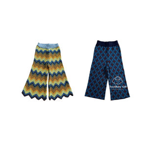 子 菱形格子裤 2025秋冬新品 女童宝宝纯棉针织复古风彩虹波纹阔腿裤