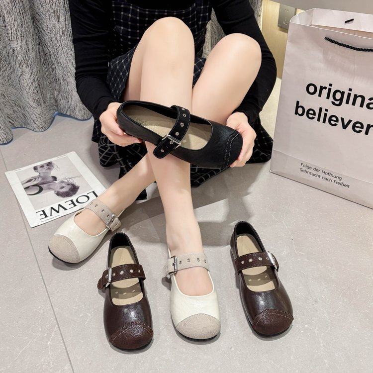 2026春季新款金属扣可调节软底浅口圆头平底鞋时尚休闲女鞋,女鞋,浅口单鞋,淘宝优惠券,粉丝福利购,淘宝优惠卷