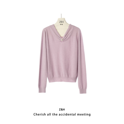 ZH【慵懒织梦】宽松休闲百搭V领设计感温柔针织衫